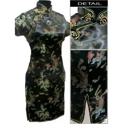 Đen Truyền Thống Phụ Nữ Trung Quốc Qipao Đầm Ngắn Gợi Cảm Sườn Xám Tay Nút Hoa Kích Thước Lớn 3XL 4XL 5XL 6XL — image 10