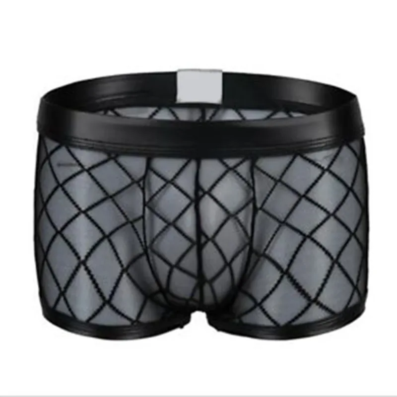Sexy Ademende Dunne Boxer Zwarte Mannen Mesh Transparant Zien Door U-convexe Ondergoed Lingerie Gay Wear Broek