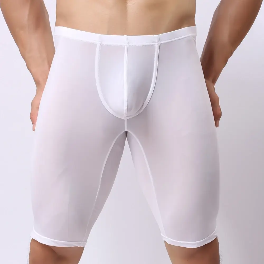 Men Ultra-thin Underwear Transparent Men Boxer Sculpting Half-length Solid U Convex Pouch Boxer Mens Long Underwear — image 7