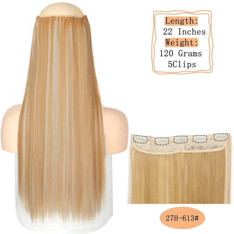 Synthetic 5 Clips Long Water Wave Clip In Hair Extensions Heat Resistant 22Inch One Piece Black Brown Hairpiece For Women