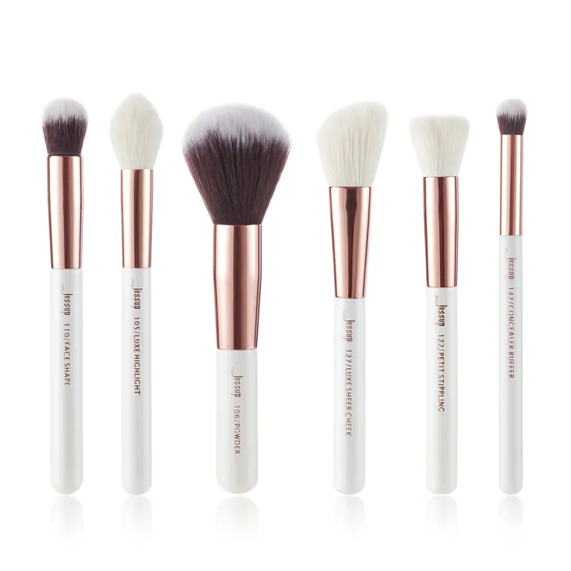 Set Kuas Rias Jessup 6 Buah Kuas Rias Bubuk Sintetis Alami Kontur Perona Pipi Stabilo Campuran Concealer Kit Kuas Rias