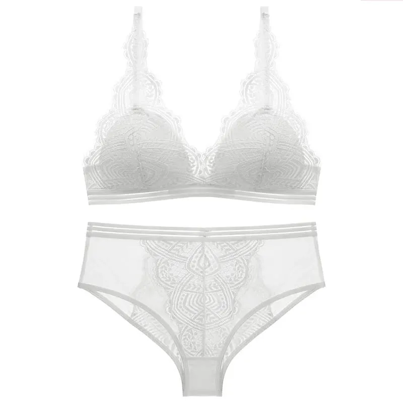 Thin Lined Wireless Lace Triangle Cup Bra and Panties Set Underwear Women Sexy French Lingerie Girls Bra Bralette — image 4