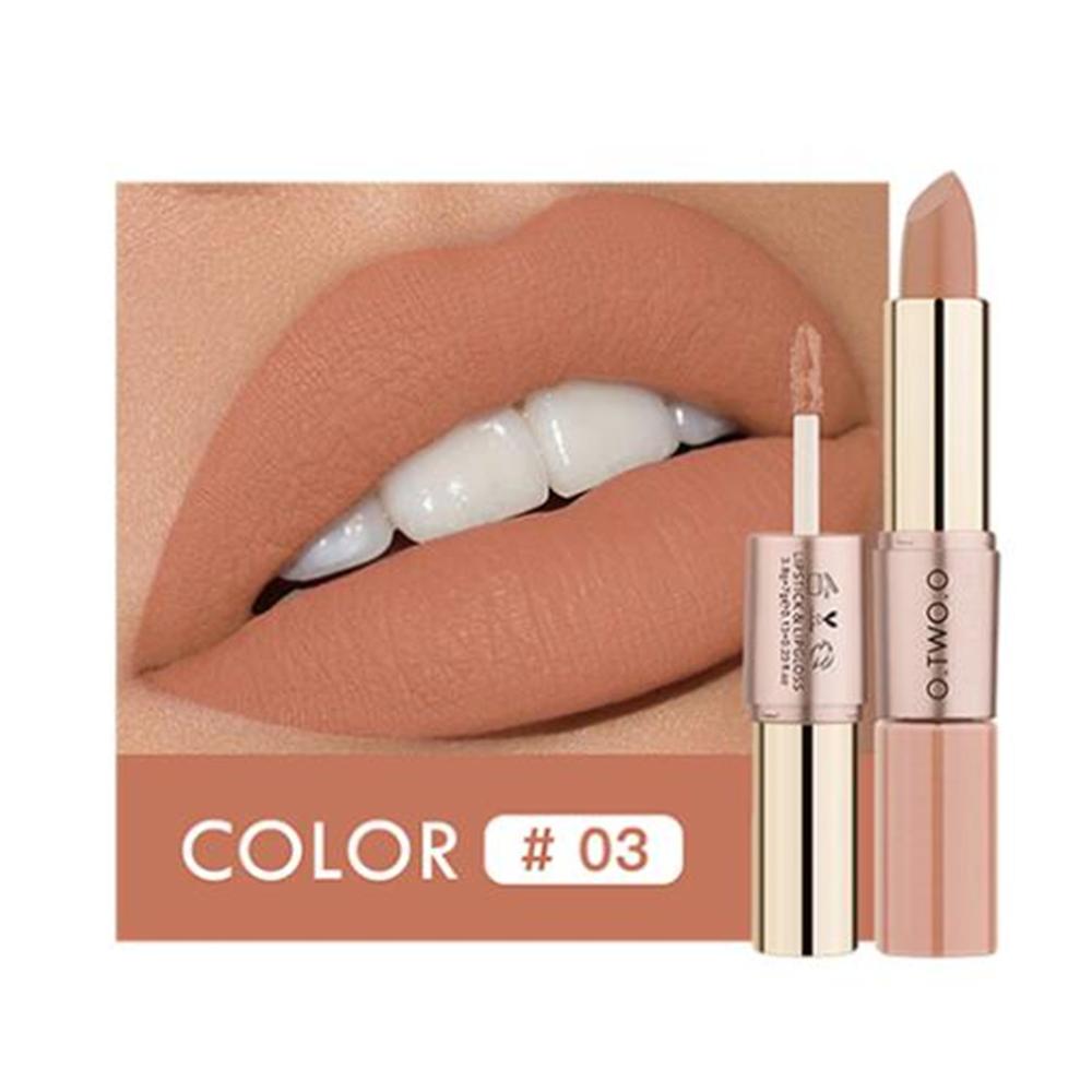 O.TWO.O 2 en 1 Lápiz labial Mate Brillo de labios Cosméticos Pintalabios impermeables Batom Mate Labios Maquillaje Colorete 12 colores Lápiz labial