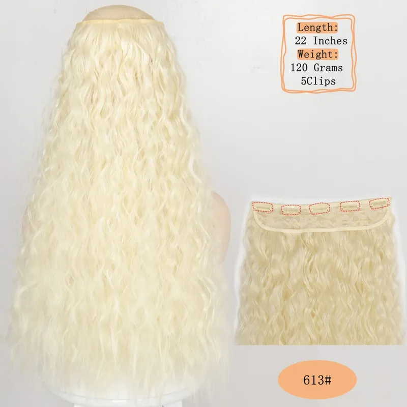 Synthetic 5 Clips Long Water Wave Clip In Hair Extensions Heat Resistant 22Inch One Piece Black Brown Hairpiece For Women