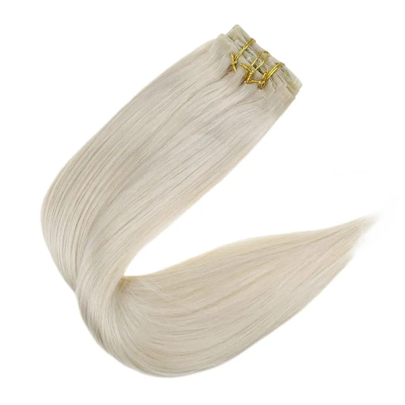 Clip invisible sin costuras Full Shine en extensiones de cabello humano 8 piezas 120 g Remy Balayage Color rubio — image 21