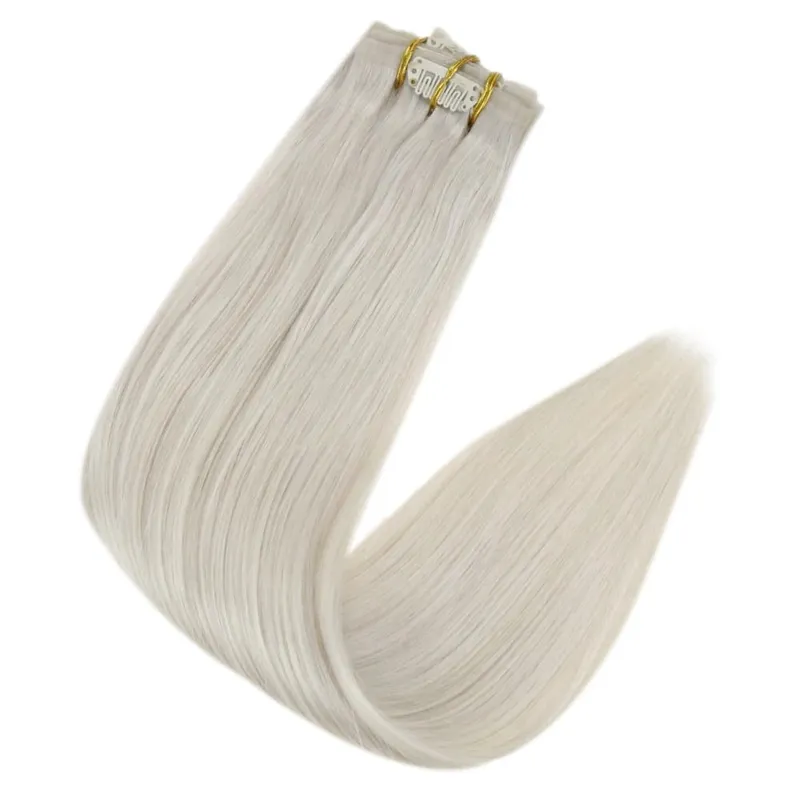 Clip invisible sin costuras Full Shine en extensiones de cabello humano 8 piezas 120 g Remy Balayage Color rubio — image 16