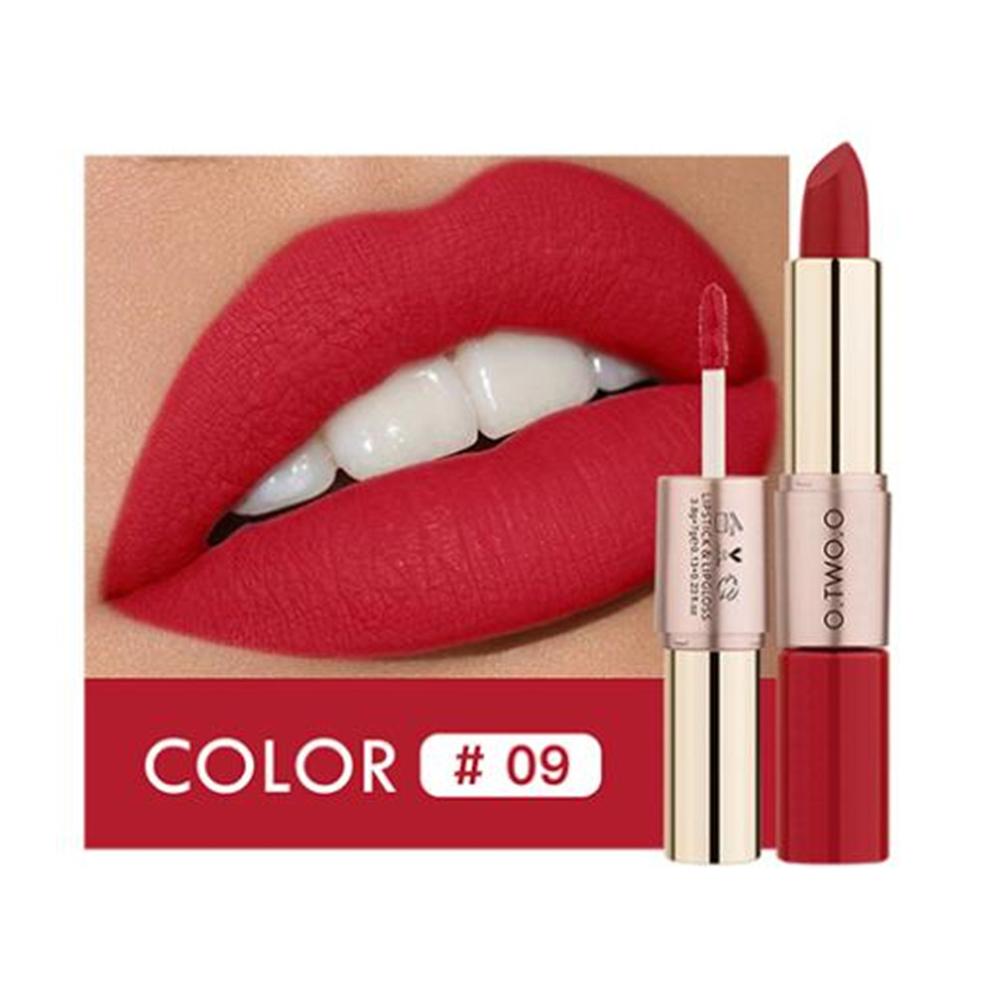 O.TWO.O 2 en 1 Lápiz labial Mate Brillo de labios Cosméticos Pintalabios impermeables Batom Mate Labios Maquillaje Colorete 12 colores Lápiz labial