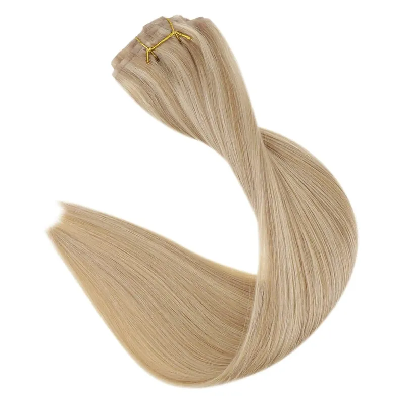 Clip invisible sin costuras Full Shine en extensiones de cabello humano 8 piezas 120 g Remy Balayage Color rubio — image 15