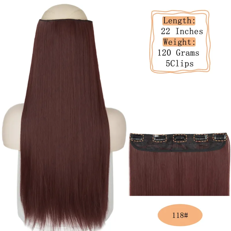 Synthetic 5 Clips Long Water Wave Clip In Hair Extensions Heat Resistant 22Inch One Piece Black Brown Hairpiece For Women
