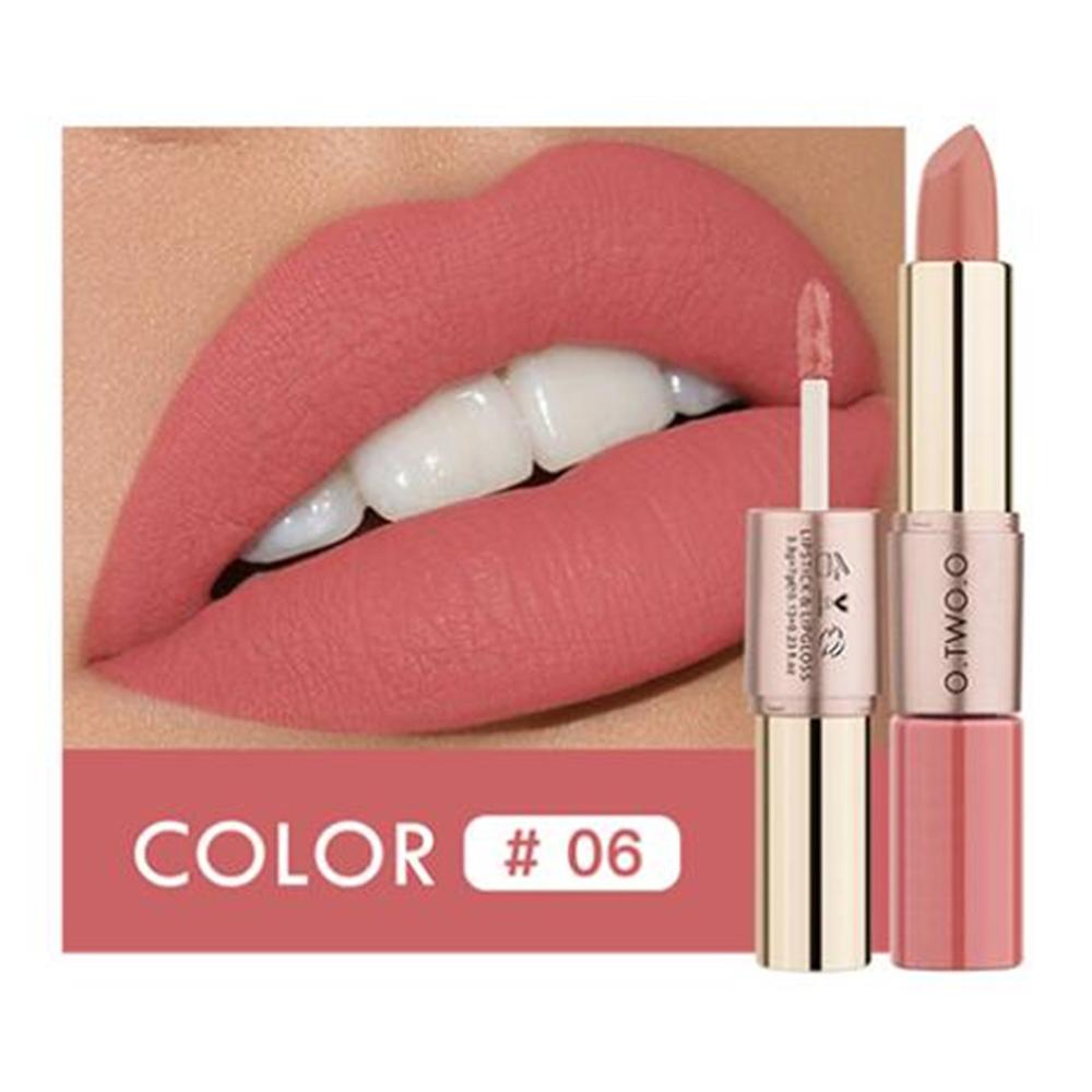 O.TWO.O 2 en 1 Lápiz labial Mate Brillo de labios Cosméticos Pintalabios impermeables Batom Mate Labios Maquillaje Colorete 12 colores Lápiz labial