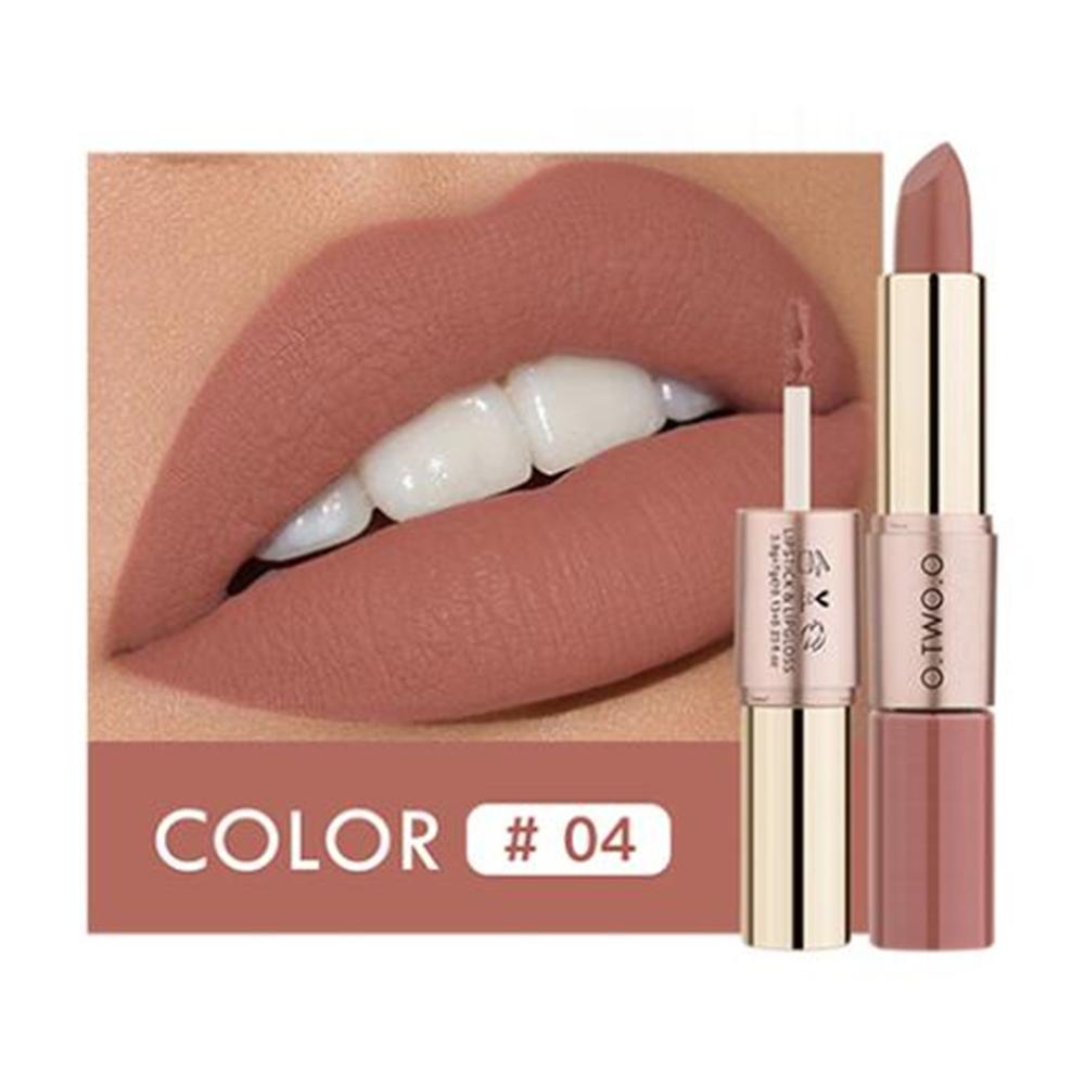 O.TWO.O 2 en 1 Lápiz labial Mate Brillo de labios Cosméticos Pintalabios impermeables Batom Mate Labios Maquillaje Colorete 12 colores Lápiz labial