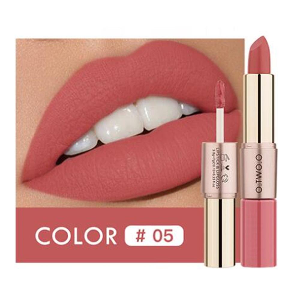 O.TWO.O 2 en 1 Lápiz labial Mate Brillo de labios Cosméticos Pintalabios impermeables Batom Mate Labios Maquillaje Colorete 12 colores Lápiz labial