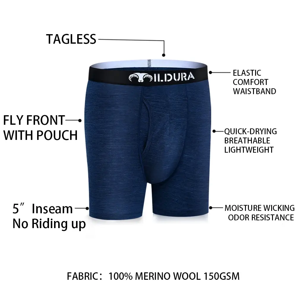 100% Merino Wool Underwear Boxer Briefs Men Merino Boxershorts Men Base Layer Underpants Soft Moisture Breathable Asian Size — image 13