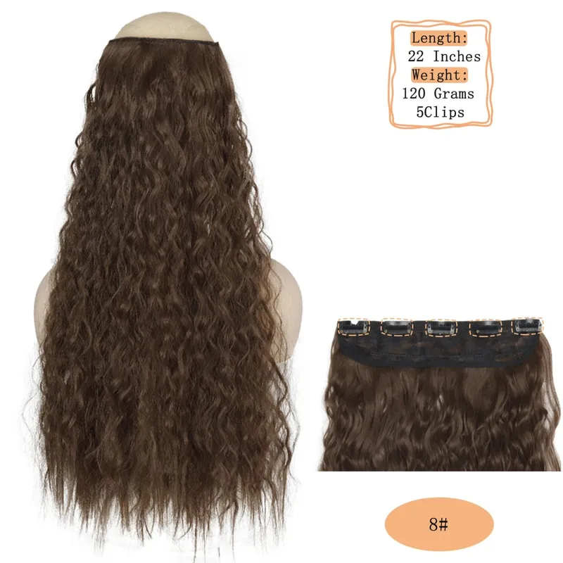 Synthetic 5 Clips Long Water Wave Clip In Hair Extensions Heat Resistant 22Inch One Piece Black Brown Hairpiece For Women