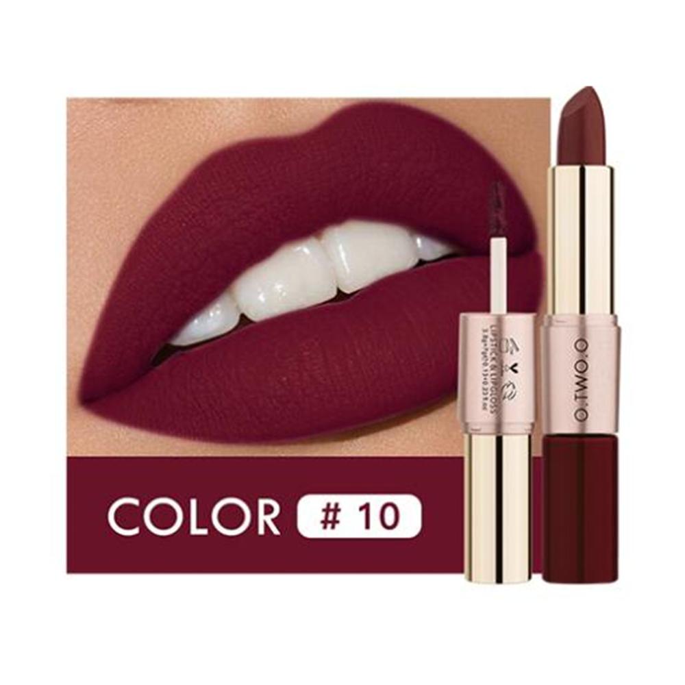 O.TWO.O 2 en 1 Lápiz labial Mate Brillo de labios Cosméticos Pintalabios impermeables Batom Mate Labios Maquillaje Colorete 12 colores Lápiz labial