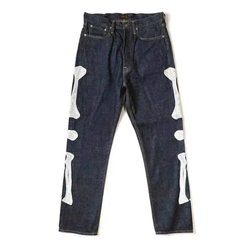 Japan Style New Arrival KAPITAL Hirata Kazuhiro Bone Skeleton Embroidered Pattern Casual Jeans for Men — image 6