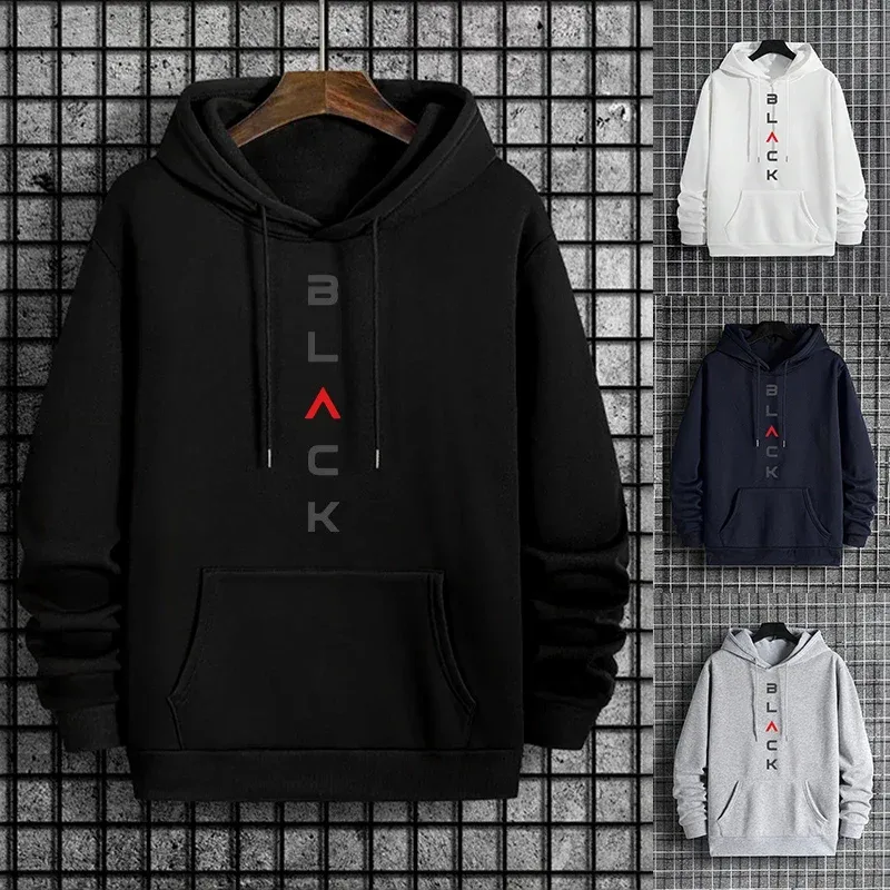 Black Letter Print Hoodies for Man Autumn Winter Hot Sale High Quality Hooded Sweatshirt Home Outdoor Casual Sport Warm Pullover — image 14