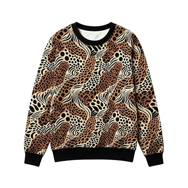 Animal Patchwork Pattern Sweatshirt Leopard Zebra Giraffe Full Print Streetwear Vintage Casual Crew Neck Pullover Fashion Tops