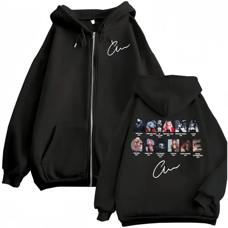 Ariana Grande Music Album Zipper Hoodies Men Women Harajuku High Street Jacket Sweatshirt Coats Fleece Long Sleeve Zip Up Hoodie
