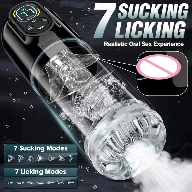Automatic Male Masturbator Penis Pump Sex Toy for Men Pocket Pussy LCD Blowjob Sex Machine with7 Thrusting Rotating Modes