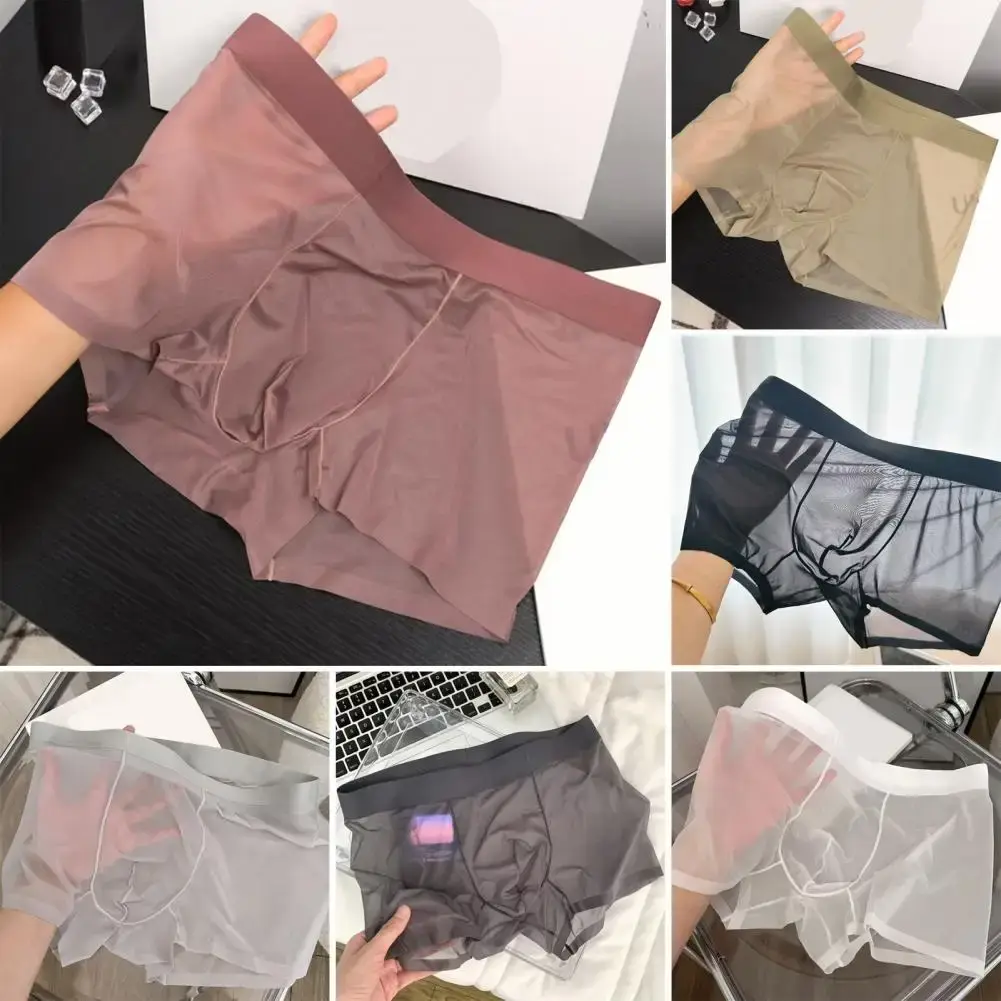 Erkek Boxer Şeffaf Hafif Erkek İç Giyim Elastik Orta Bel U Dışbükey Ince Perspektif Şort Külot Dikişsiz Külot — image 8