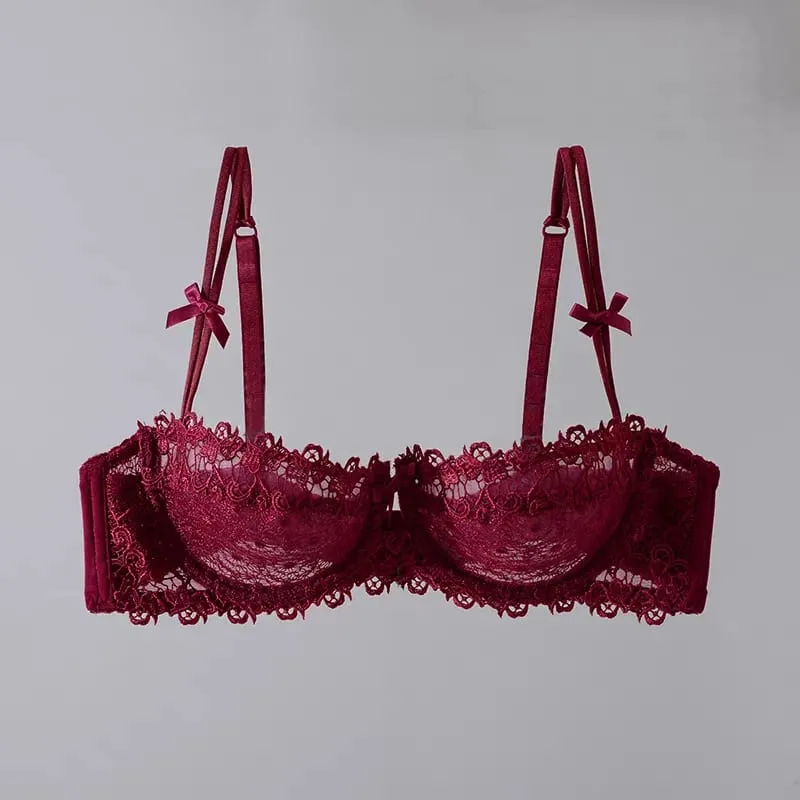 Conjunto de sujetador de encaje europeo, media copa semitransparente ultrafina, sujetadores Pure Desire para pecho pequeño, ropa interior cómoda antiflacidez — image 12