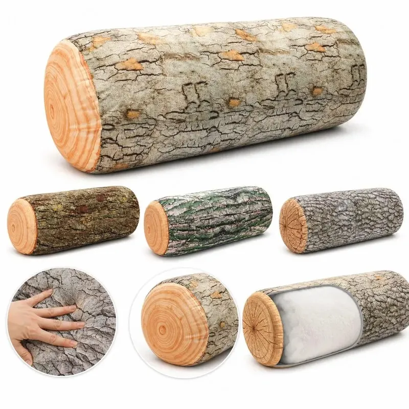 Material Tree Log Pillow Soft Texture PP Cotton Filled Stump Cushion Realistic Wood Grain Novelty Throw Pillow For Men — image 2