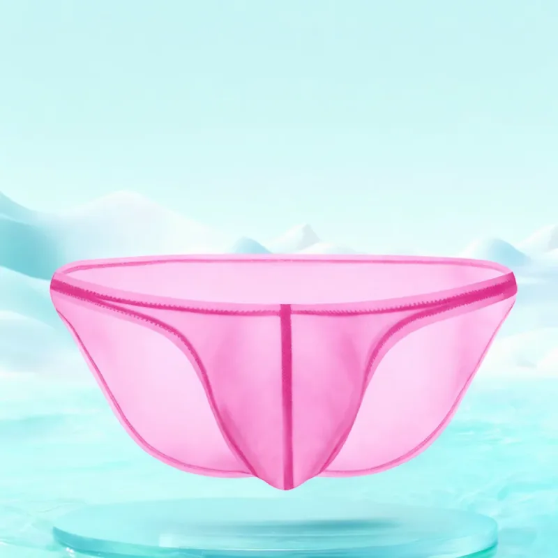 Sexy Mens Underwear Ice Silk Briefs Low Rise Transparent Bikini Panties Breathable Quick Dry Mesh Lightweight Undergarments — image 2