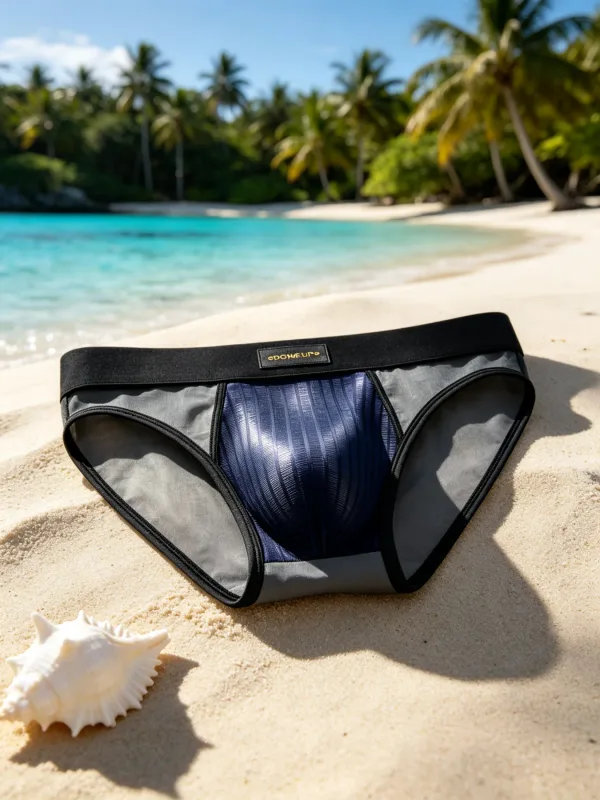 กางเกงบุรุษ Patchwork SHEER ตาข่ายแนวตั้ง Stripe GLOSS POUCH ต่ำเอวกว้างเอวยางยืด Breathable ชายชุดชั้นใน DP923 — image 10