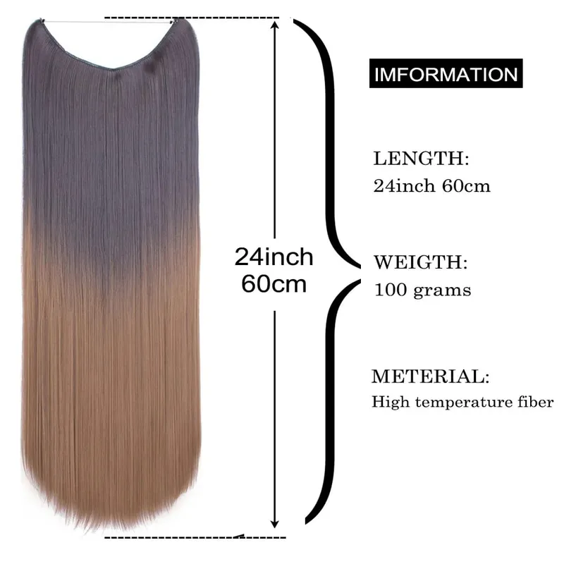 Jeedou Wavy Hair Extension Elasticity Invisible Wire Fish Line One Piece No Clips Synthetic Hairpieces Ombre Color For Ladies — image 4