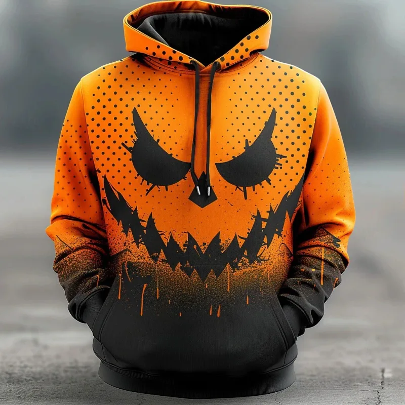 Men Halloween Evil Pumpkin Graphic Printed Hoodie Long Sleeve Pullover Sweatshirt Lantern Men Hooded Shirts Festival Tops — image 4