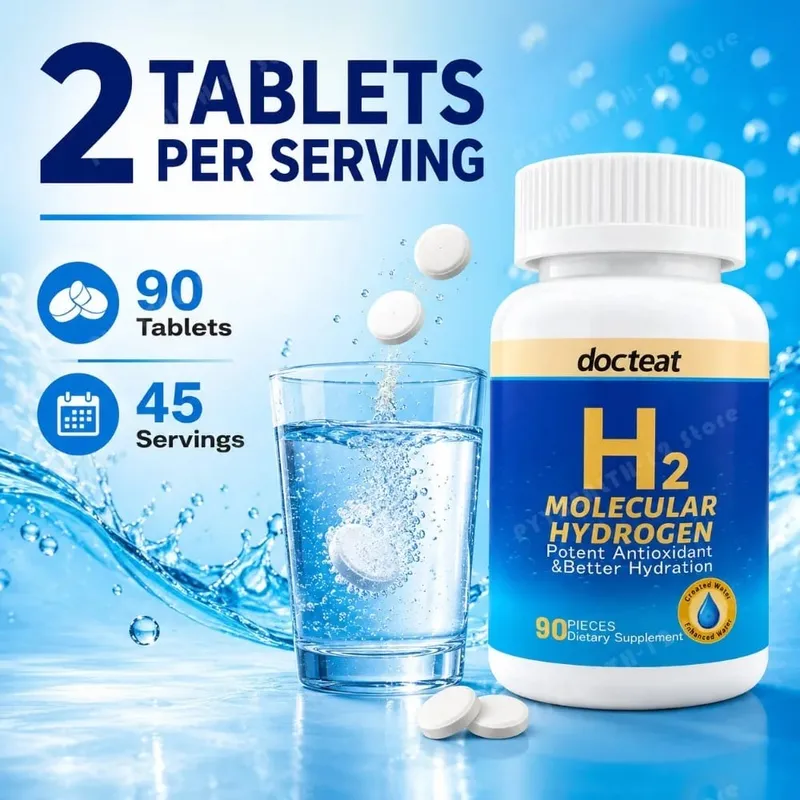 90pcs H2 โมเลกุลบำรุงฟื้นฟูเปลี่ยนสีผมพร้อมเคลือบเงาผมในขั้นตอนเดียวสีผมติดทนนาน 2 เดือนลดการหลุดร่วงของเส้นผมปลอดภัยไร้สารไฮโดรเจนเม็ดน้ำที่มีแมกนีเซียม 160mg Effervescent เครื่องดื่มอาหารเสริมสำหรับ Travel Gym Home Hydration — image 3