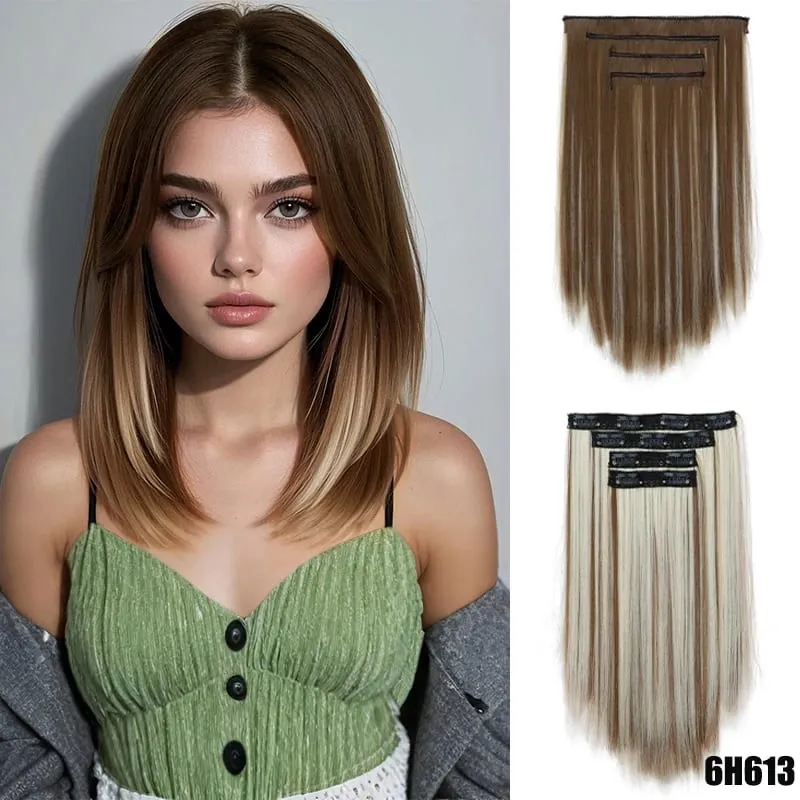 Pièce de perruque pour femmes extensions de cheveux longs et raides 11 cartes ensemble de quatre pièces cheveux synthétiques à pince