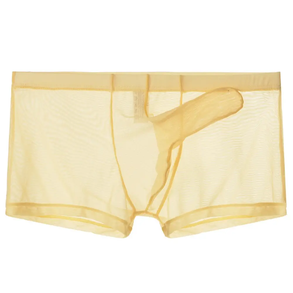 Sexy men malha transparente leve roupa interior ver através respirável boxer briefs calcinha separação bala masculino boxer calcinha — image 9