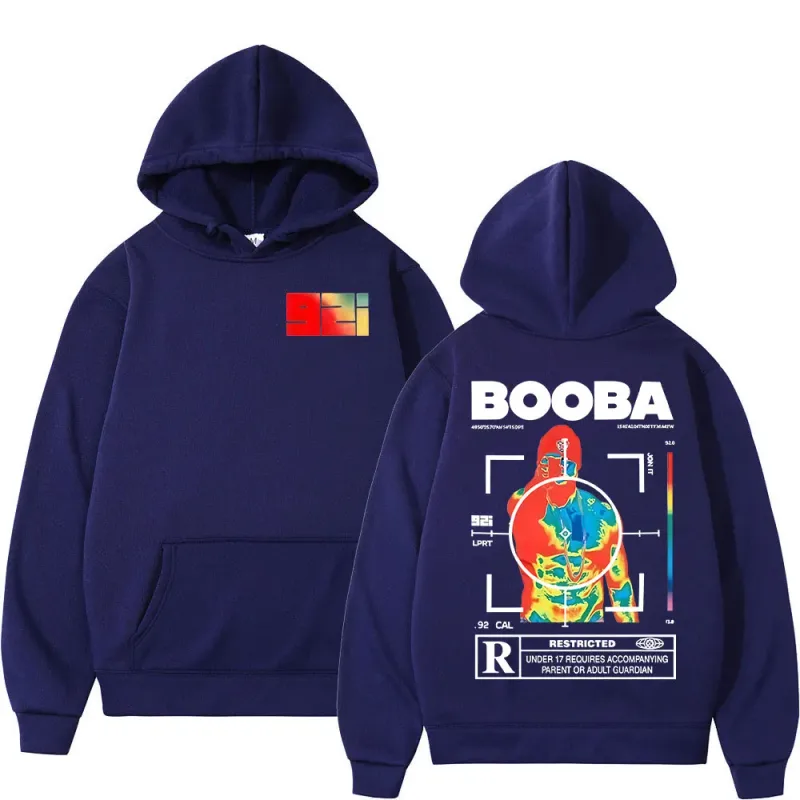 프랑스 랩퍼 BOOBA B2O 투어 2025 후드 티 남성 복고풍 스타일 힙합 긴 소매 후드 티셔츠 의류 오버 사이즈 풀오버 — image 3