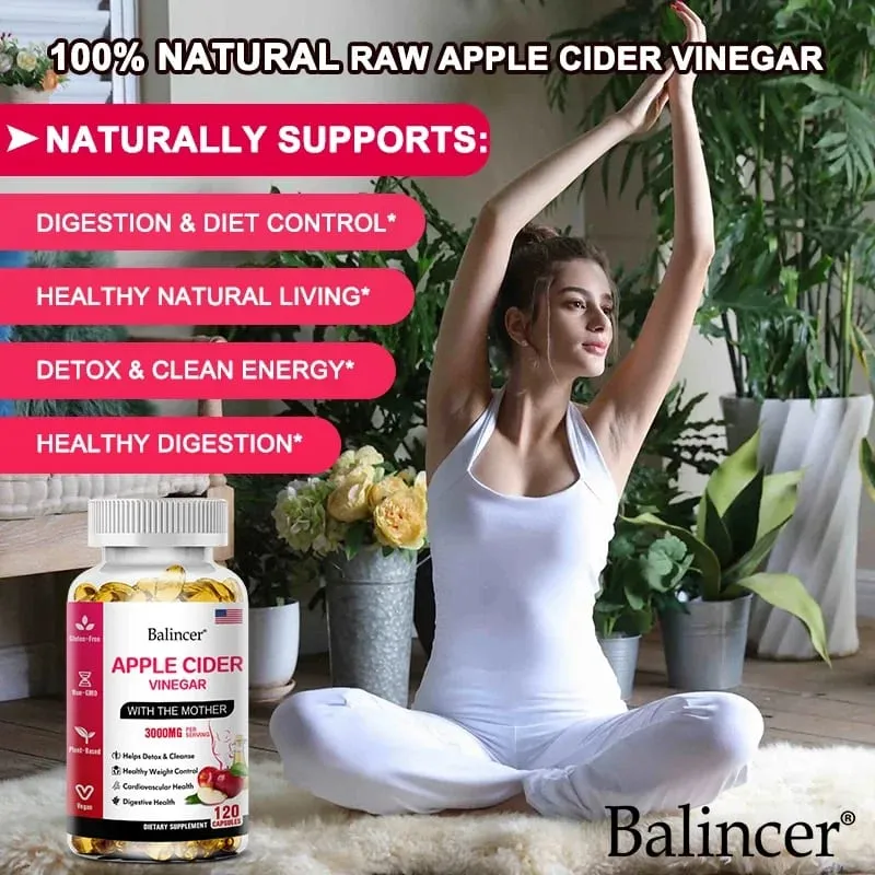 Balincer Ocet jabłkowy w kapsułkach 3000 mg Detox i oczyszczanie Spalanie tłuszczu Zdrowy suplement regulujący wagę Bez GMO — image 3