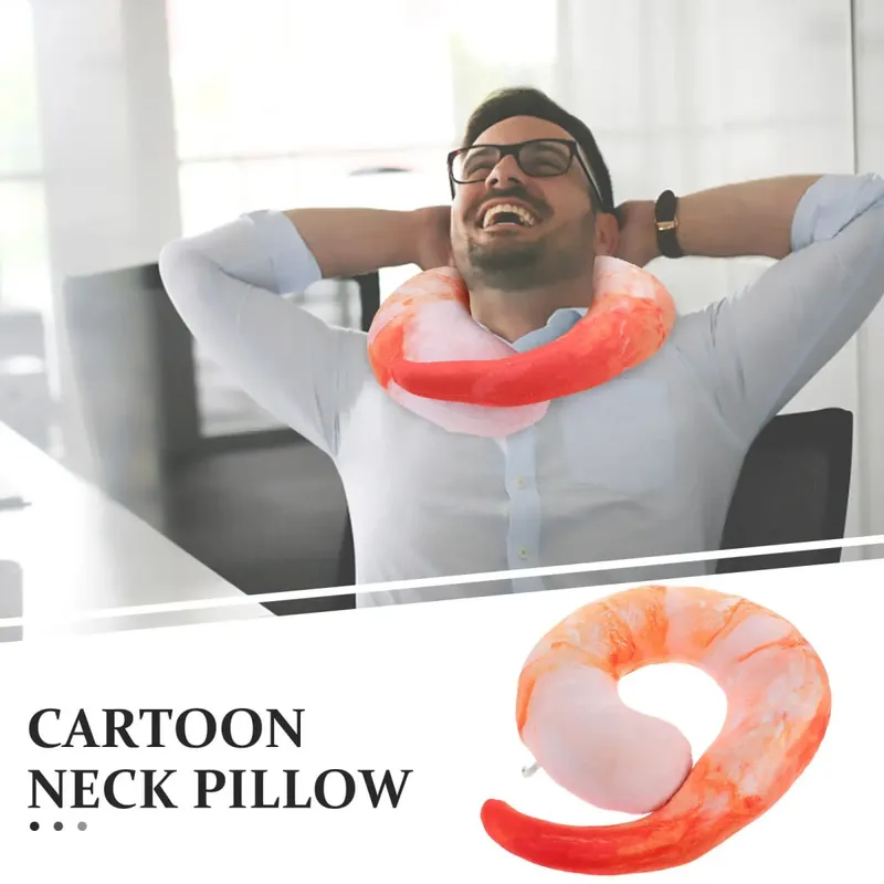 Cute Cartoon Shrimp Shape Neck Pillow for Travel Airplane Car Office Nap Relief Support Portable U-Shaped Cervical Cushion — image 6