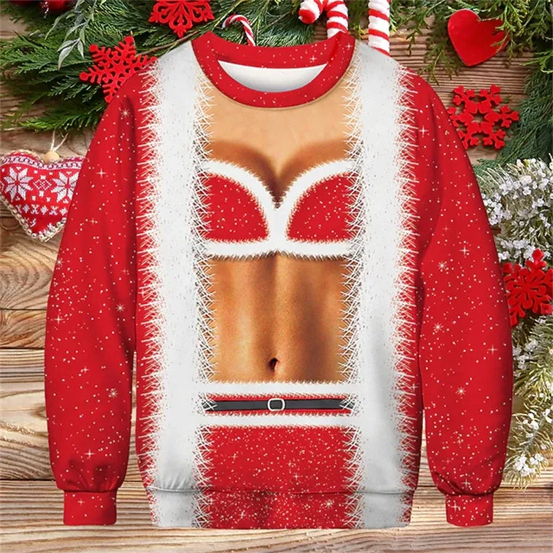 Kerst Lelijke Trui Grappige 3D Afdrukken Spierpatroon Sweatshirts Voor Mannen Nieuwe Mode Trui Party Cosplay Kostuum Kerstcadeau — image 7