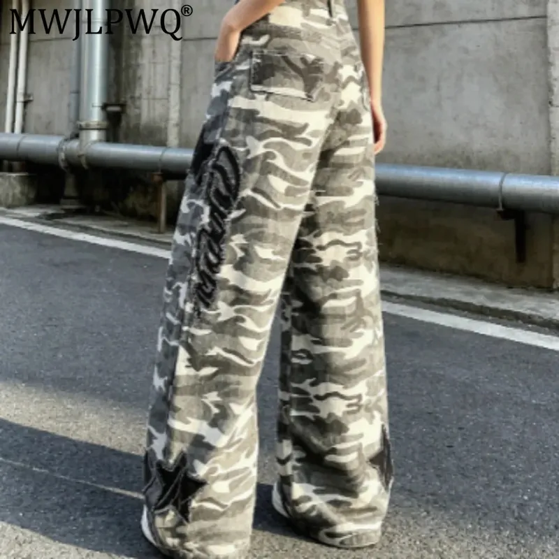 2026 American High Street Vibe Camouflage Jeans Men's Wide-Leg Bottom Spliced Patch Embroidery Loose Fit Trousers 17522 — image 2