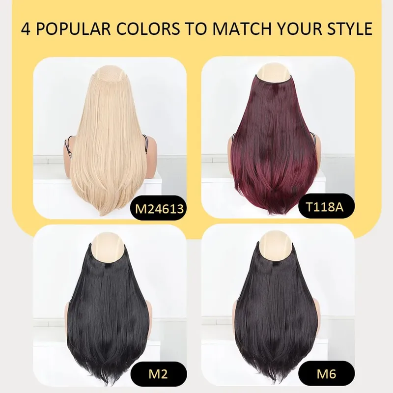 20Inch Synthetic Layered Buckle Hair Extensions Clip In Hair Weft High Temperature Fiber Long Straight Hairpiece for Women — image 4
