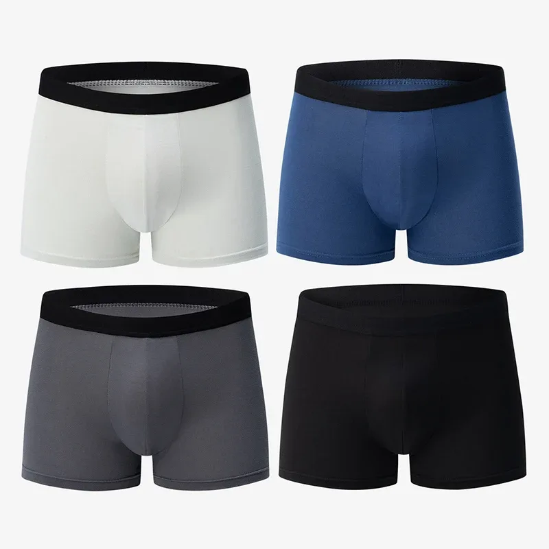 4 Pack Europe And America Size Men'S Solid Color Sexy Boxer Underwear Antibacterial Breathable Plus Size Men'S Shorts Underwear — image 20