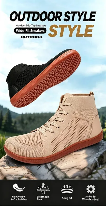 Mid Top Barefoot Shoes for Men Women Wide Toe Box Minimalist Sneakers Breathable Knit Zero Drop Wide Fit Casual Walking Shoes