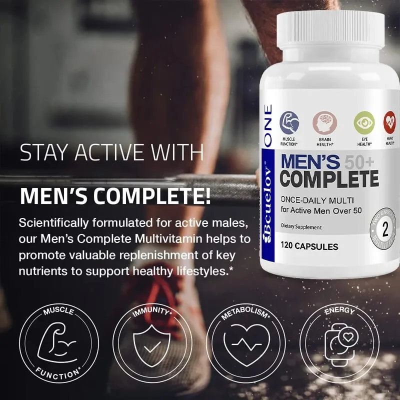 Fórmula super multivitamínica diária masculina de alta potência para mais de 50 anos para o cérebro, olhos e saúde do coração Vitaminas A C D E K B1 a B12 sem glúten