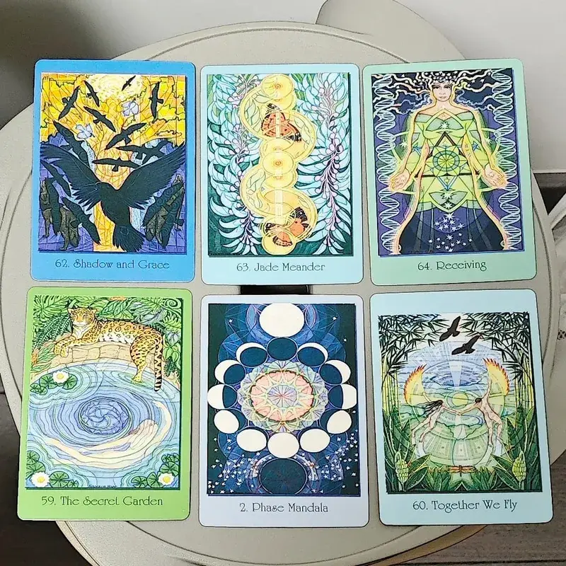 Cartes de géométrie sacrée pour le chemin visionnaire 10,4 x 7,3 cm – 64 cartes Oracle intégrant la science mathématique et la spiritualité