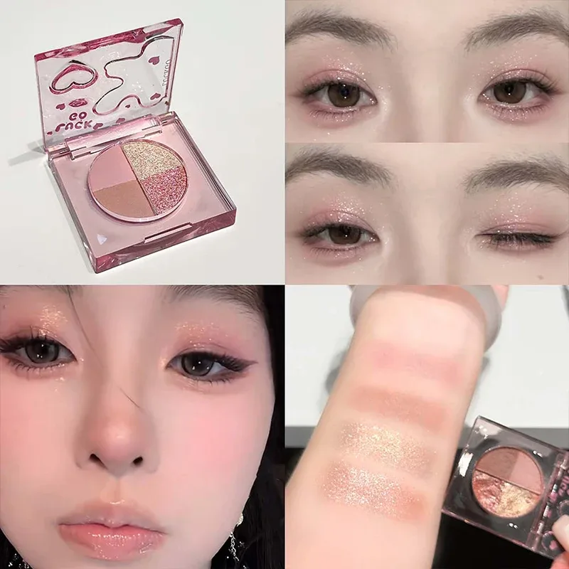 Mini 4-Color Eyeshadow Palette Natural Brightening Matte & Shimmer Lying Silkworm Eye Shadow Lavender Korean Makeup Cosmetics — image 10