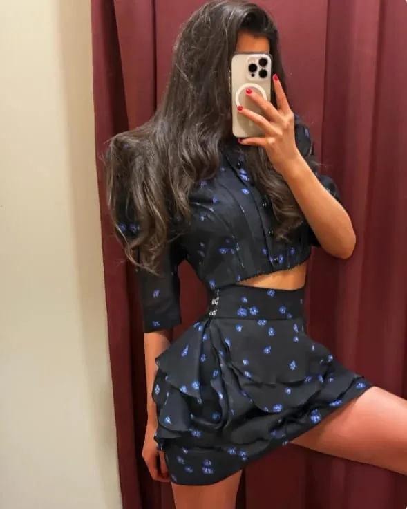Chic Ruffle Print Slim Short Dress Women Chic Patchwork Flared sleeves V-neck Pleated Dresses 2026 Lady Summer Casual Vestidos