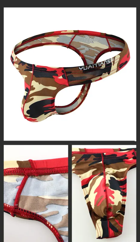 Men's Camo Print thong Gay Underwear Breathable 3D-Pouch Men G-String Bikini Elastic Waistband T-pants Seamless Male T-back — image 13