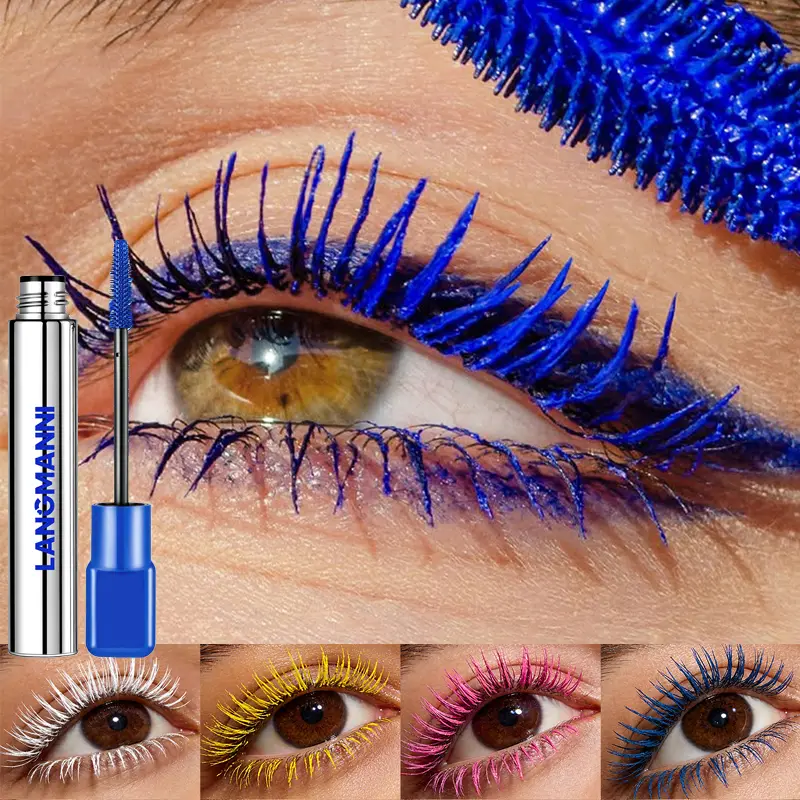 Silk Fiber Matte Blue Mascara Berus Besar Berwarna-warni Memanjangkan Bulu Mata Kalis Air Tahan Air Cepat Kering GreenPink Curling Mascara Makeup — image 2