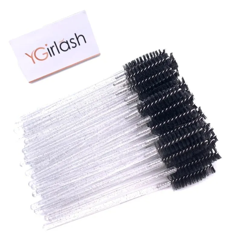 YGirlash 50 יחידות Lash Swans מוליך ריסים קריסטל ידית יהלום חד פעמית שרביטי מסקרה ניילון מברשת כלים קוסמטיים