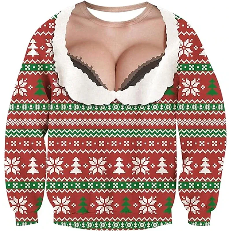 Kerst Lelijke Trui Grappige 3D Afdrukken Spierpatroon Sweatshirts Voor Mannen Nieuwe Mode Trui Party Cosplay Kostuum Kerstcadeau